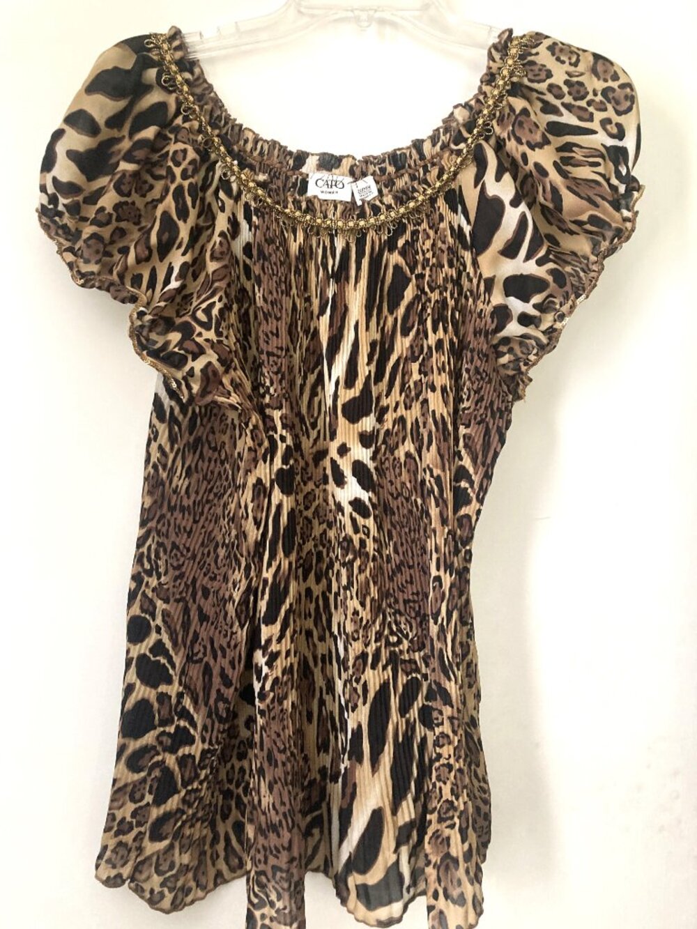Cato Women's Animal Print Short Sleeve Top Lace Sheer Shirt in size 22-24 W